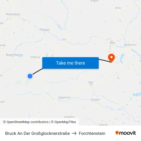 Bruck An Der Großglocknerstraße to Forchtenstein map