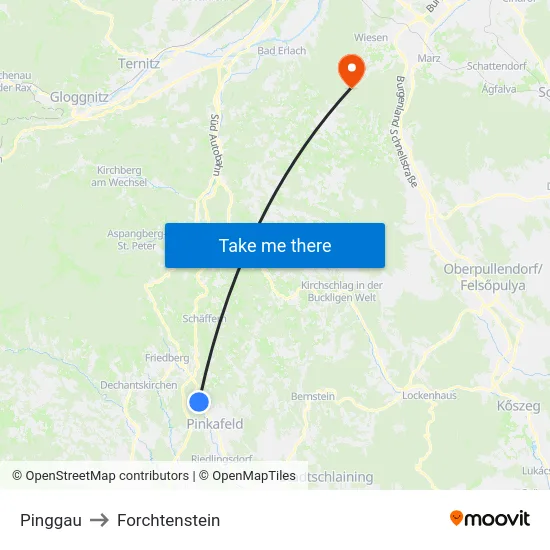 Pinggau to Forchtenstein map