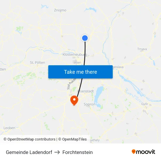 Gemeinde Ladendorf to Forchtenstein map