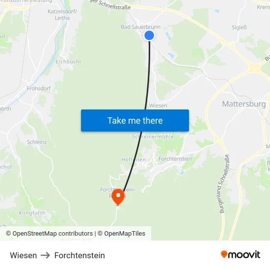 Wiesen to Forchtenstein map