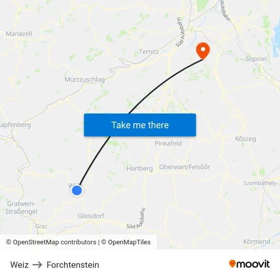 Weiz to Forchtenstein map