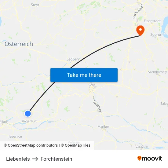 Liebenfels to Forchtenstein map