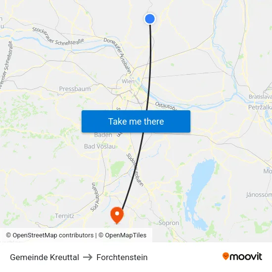 Gemeinde Kreuttal to Forchtenstein map