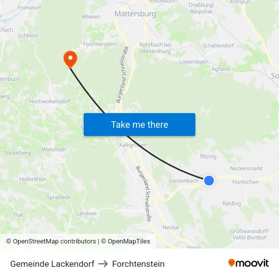 Gemeinde Lackendorf to Forchtenstein map