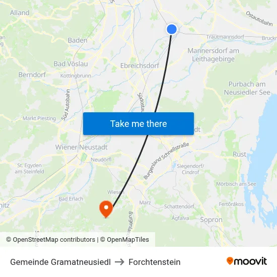Gemeinde Gramatneusiedl to Forchtenstein map