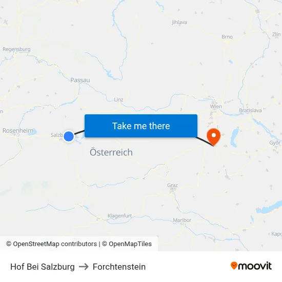 Hof Bei Salzburg to Forchtenstein map