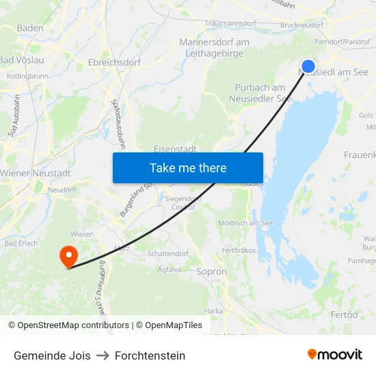 Gemeinde Jois to Forchtenstein map