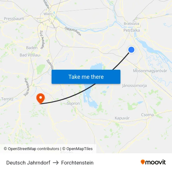 Deutsch Jahrndorf to Forchtenstein map
