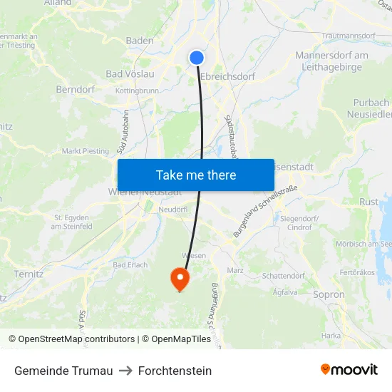 Gemeinde Trumau to Forchtenstein map