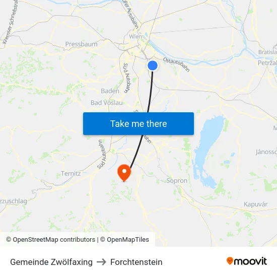 Gemeinde Zwölfaxing to Forchtenstein map