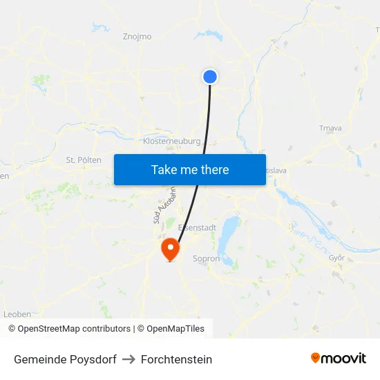 Gemeinde Poysdorf to Forchtenstein map