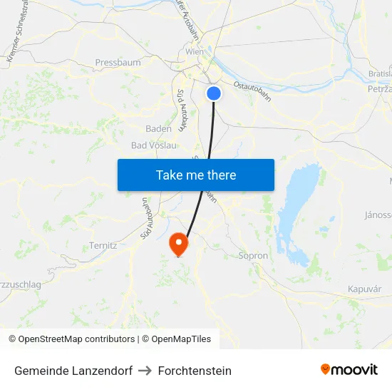 Gemeinde Lanzendorf to Forchtenstein map