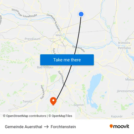 Gemeinde Auersthal to Forchtenstein map