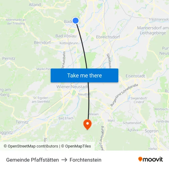 Gemeinde Pfaffstätten to Forchtenstein map