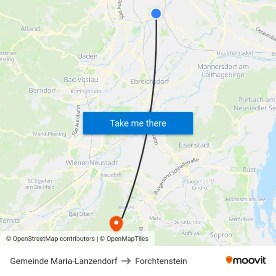 Gemeinde Maria-Lanzendorf to Forchtenstein map