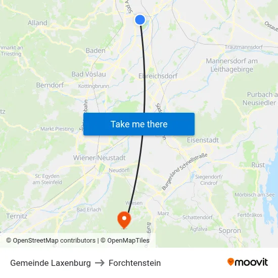 Gemeinde Laxenburg to Forchtenstein map