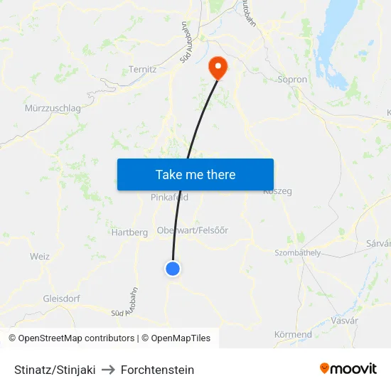 Stinatz/Stinjaki to Forchtenstein map