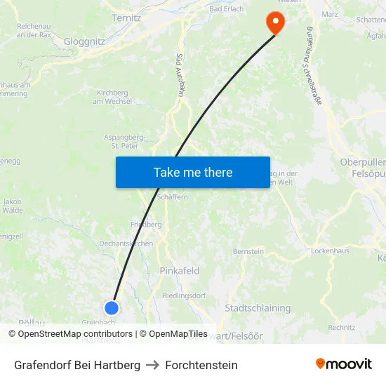 Grafendorf Bei Hartberg to Forchtenstein map