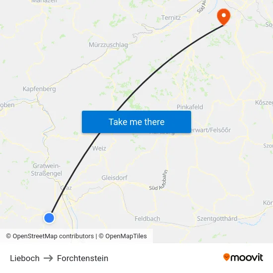 Lieboch to Forchtenstein map