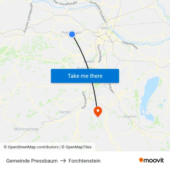 Gemeinde Pressbaum to Forchtenstein map