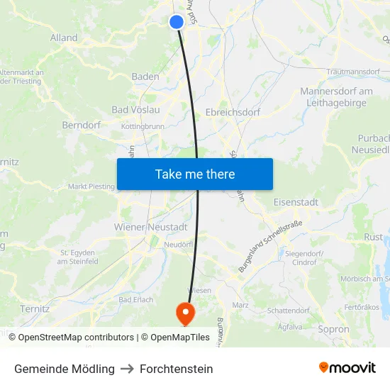 Gemeinde Mödling to Forchtenstein map