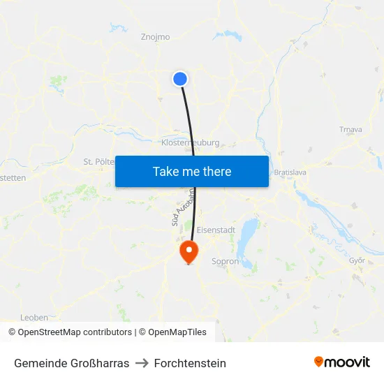 Gemeinde Großharras to Forchtenstein map