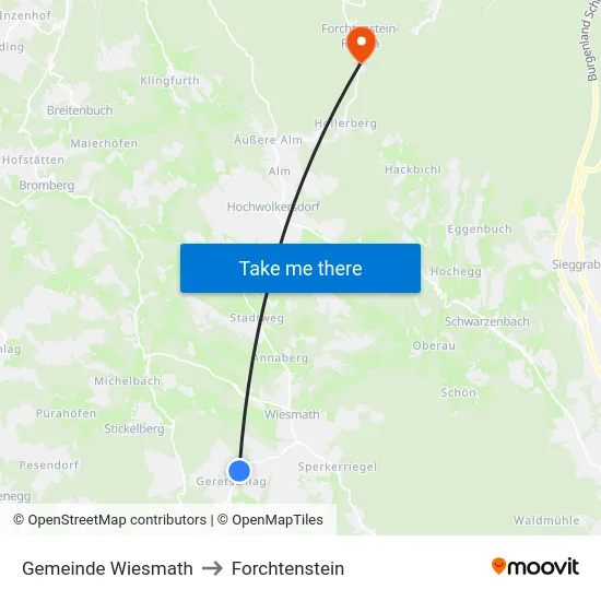 Gemeinde Wiesmath to Forchtenstein map