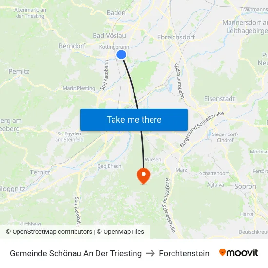 Gemeinde Schönau An Der Triesting to Forchtenstein map