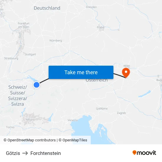 Götzis to Forchtenstein map