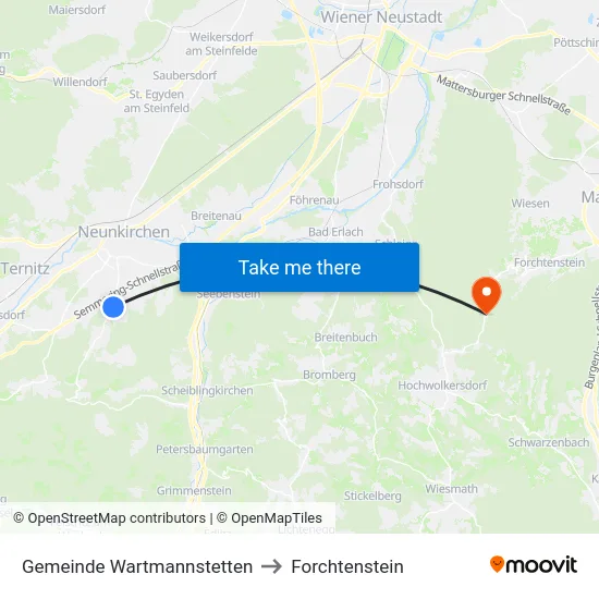 Gemeinde Wartmannstetten to Forchtenstein map