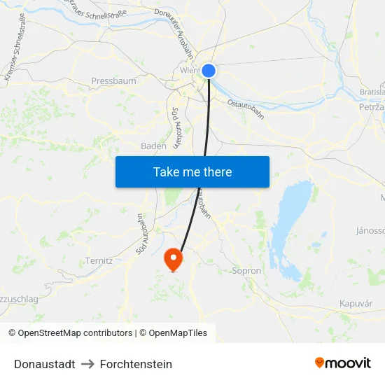 Donaustadt to Forchtenstein map