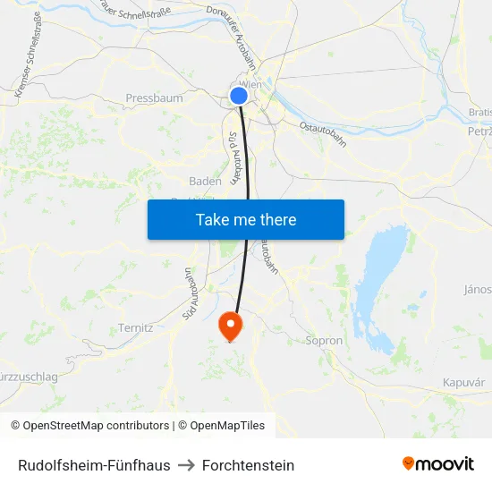 Rudolfsheim-Fünfhaus to Forchtenstein map