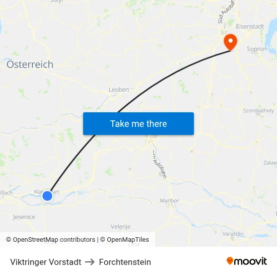 Viktringer Vorstadt to Forchtenstein map