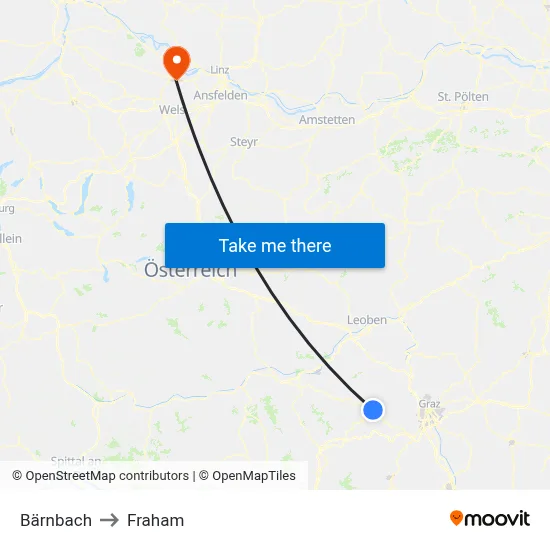 Bärnbach to Fraham map