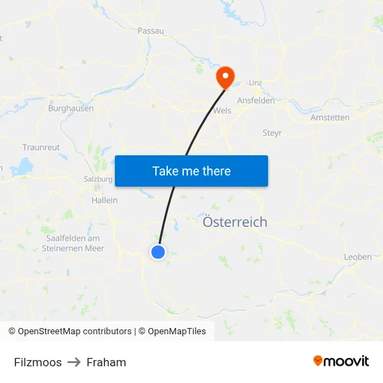 Filzmoos to Fraham map