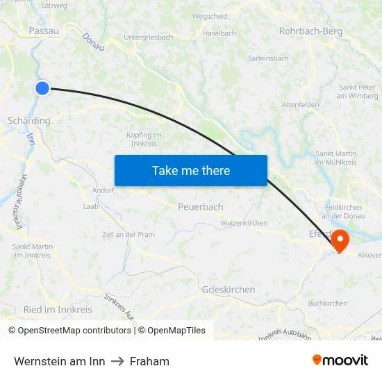Wernstein am Inn to Fraham map