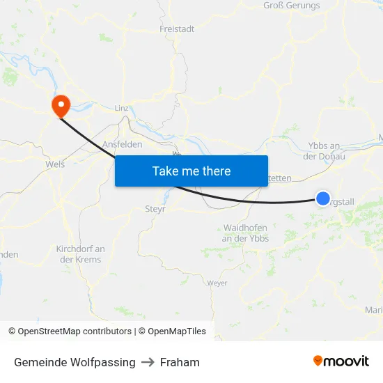 Gemeinde Wolfpassing to Fraham map
