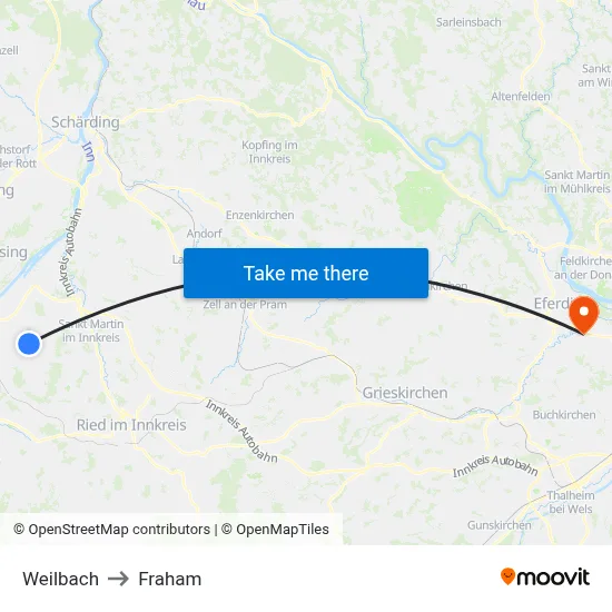 Weilbach to Fraham map
