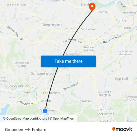 Gmunden to Fraham map