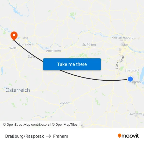 Draßburg/Rasporak to Fraham map