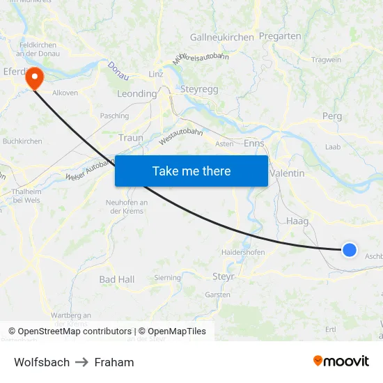 Wolfsbach to Fraham map