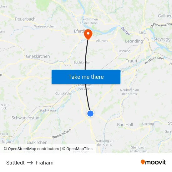 Sattledt to Fraham map