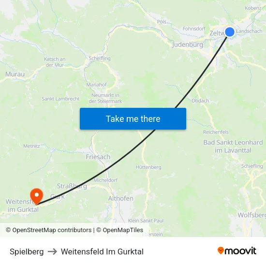 Spielberg to Weitensfeld Im Gurktal map
