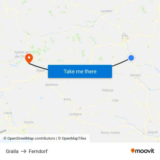 Gralla to Ferndorf map