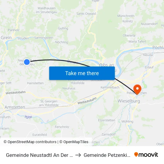 Gemeinde Neustadtl An Der Donau to Gemeinde Petzenkirchen map