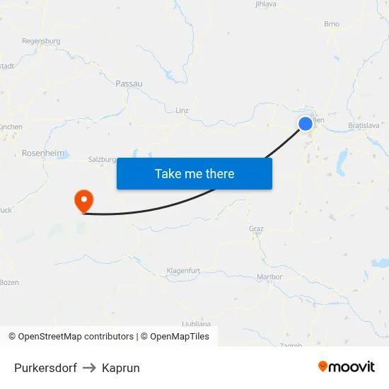 Purkersdorf to Kaprun map