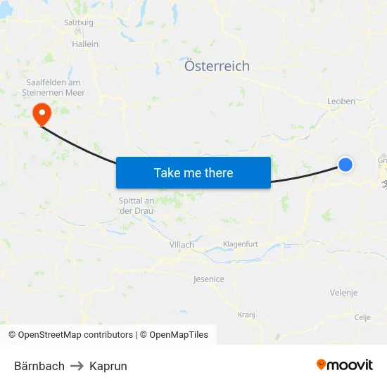 Bärnbach to Kaprun map