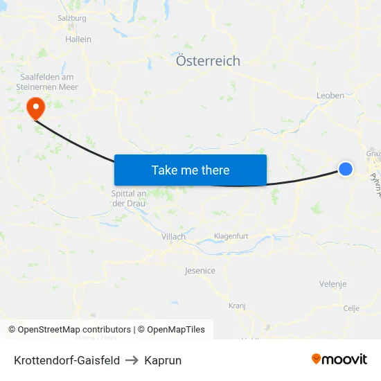 Krottendorf-Gaisfeld to Kaprun map