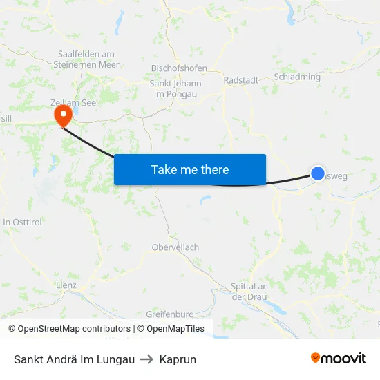 Sankt Andrä Im Lungau to Kaprun map