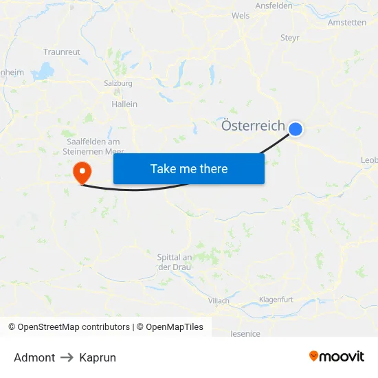 Admont to Kaprun map
